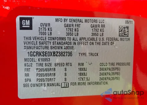 2011 Chevrolet Silverado 1500 Lt from USA, damaged, VIN 1GCRKSE0XBZ382736